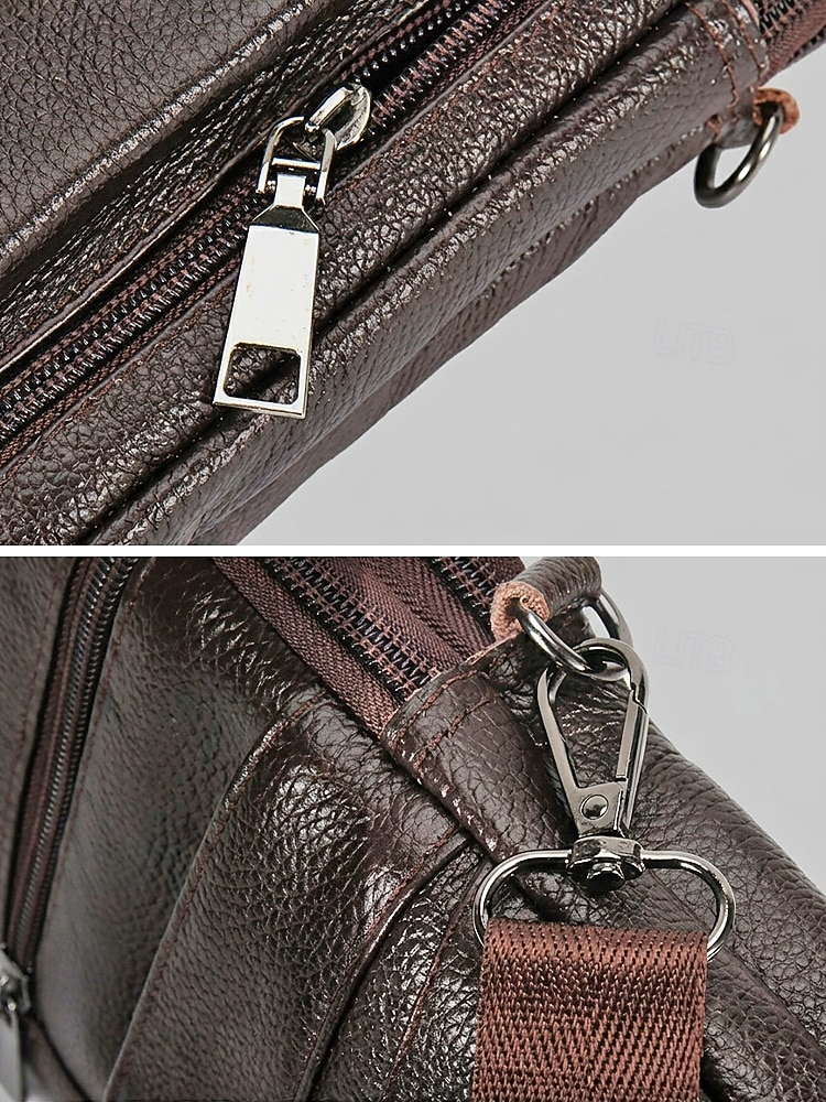 geantă crossbody bărbătească din piele naturală - borsetă cu 3 compartimente &geantă de umăr cu compartimente multiple, capacitate mare &curea reglabilă pentru călătorii și naveta &casual de zi cu zi, 2026 - $19.99 –P11