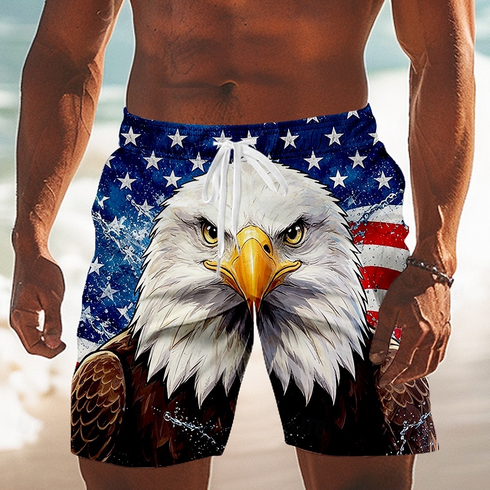 Herren 250. Jubiläums patriotischer Adler amerikanische Flagge Badehose mit Kordelzug und seitlichen Taschen Sommer Strandmode 2026 - $20.99 –P1