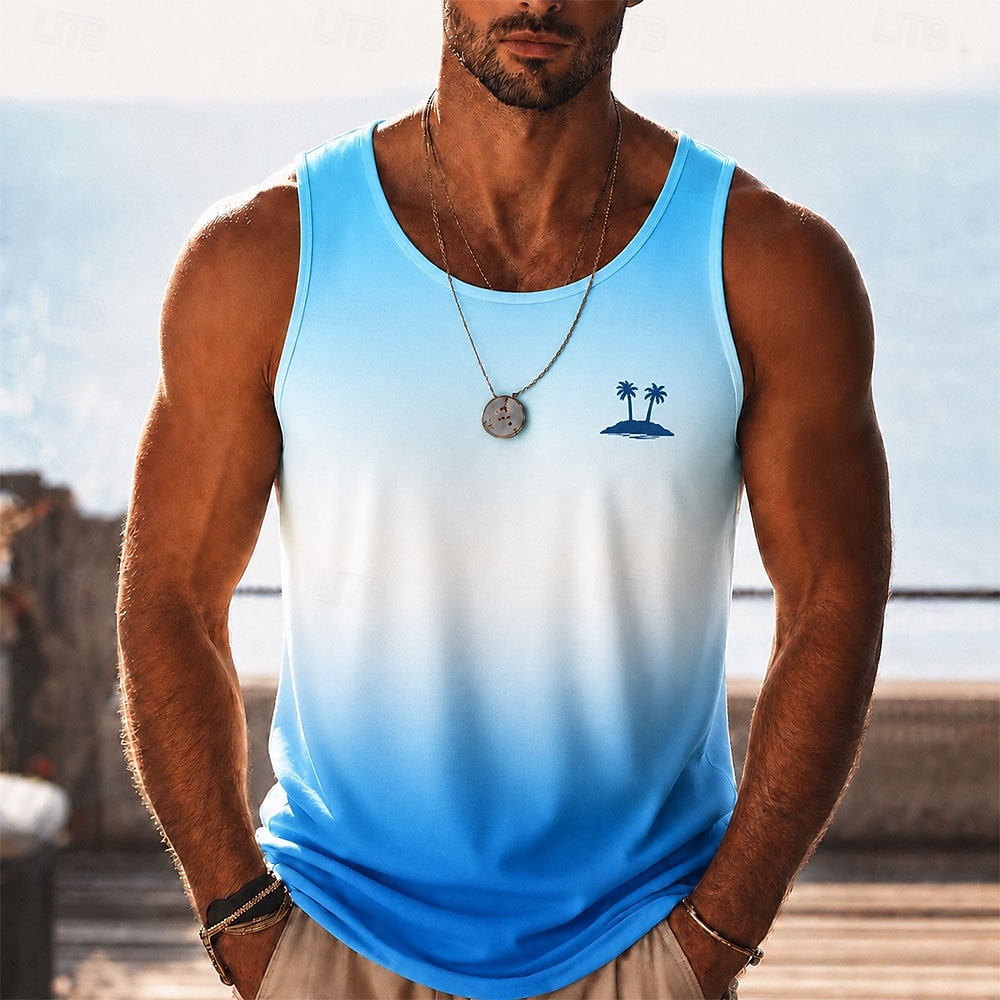 Per uomo Sfumatura Palma di Cocco Maglietta Maglietta smanicata Senza Maniche maglietta Stampa 3D Girocollo Scollo a Cucchiaio Camicia Hawaiano Casuale Quotidiano Ferie Blu Viola Verde Estate del 2026 a $16.49 –P1