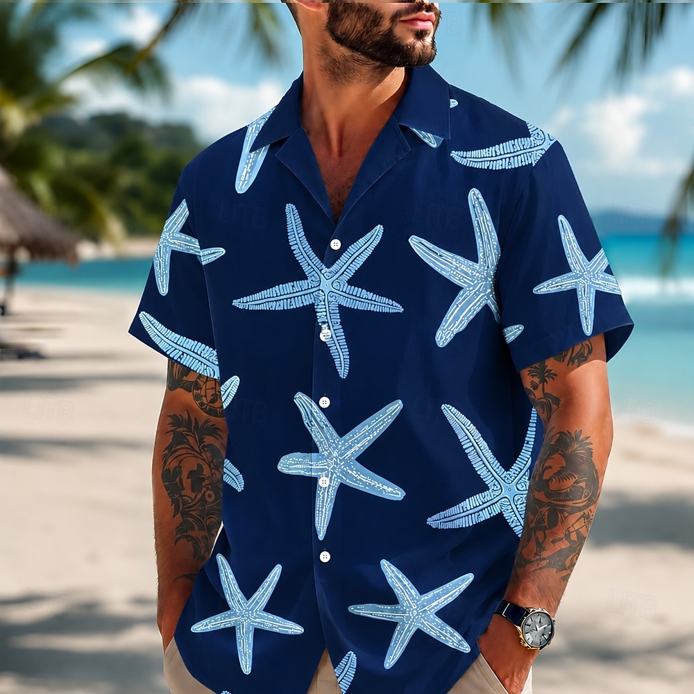 Per uomo Stella marina Camicia hawaiana estiva Camicie tropicali Camicia Aloha Manica Corta Hawaiano Quotidiano Vacanza al Mare Estate Primavera Collo ripiegato Stampa 3D Camicie con bottoni Blu del 2026 a $25.99 –P3