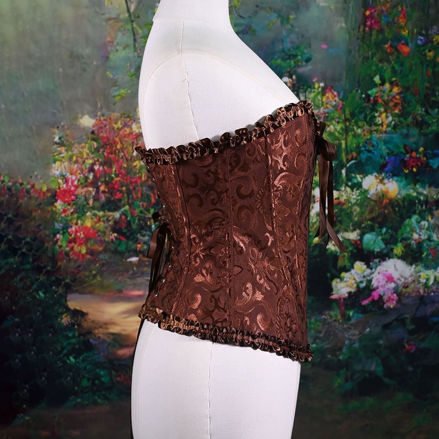 Medieval Renaissance Corset Overbust Corset Noblewoman Jacquard Lace up Floral Fancy Dress Women's Royal Halloween Carnival Renaissance Fair LARP Adults' Corset Spring & Summer 2026 - $36.99 –P11