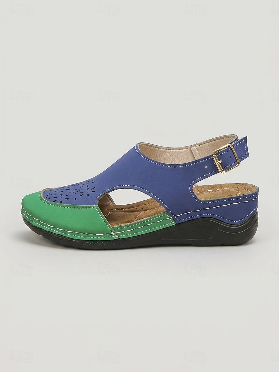 Damessandalen met gesloten neus in twee kleuren - comfortabele wedgehakken met uitgesneden details en geperforeerde bloemenaccenten. &Verstelbare enkelgesp, ademende casual sandalen voor dagelijks 2026 - $24.99 –P3