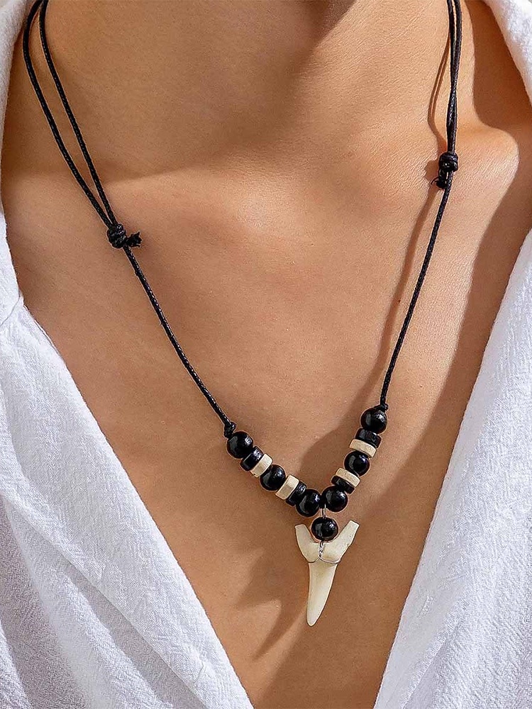 herrhalsband med vargtand i bohemiskt skick - vintagehänge i konstben med justerbart vaxsnöre, smycken i etnisk tribalstil i akryl för sommarsemester och resor &dagligt vardagskläder 2026 - $4.99 –P5