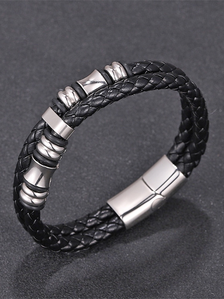 cuir synthétique à fermeture magnétique pour homme &Bracelet en acier inoxydable noir, résistant et élégant, idéal pour offrir, pour les vacances à la plage ou au quotidien. de 2026 ? $11.99 –P3