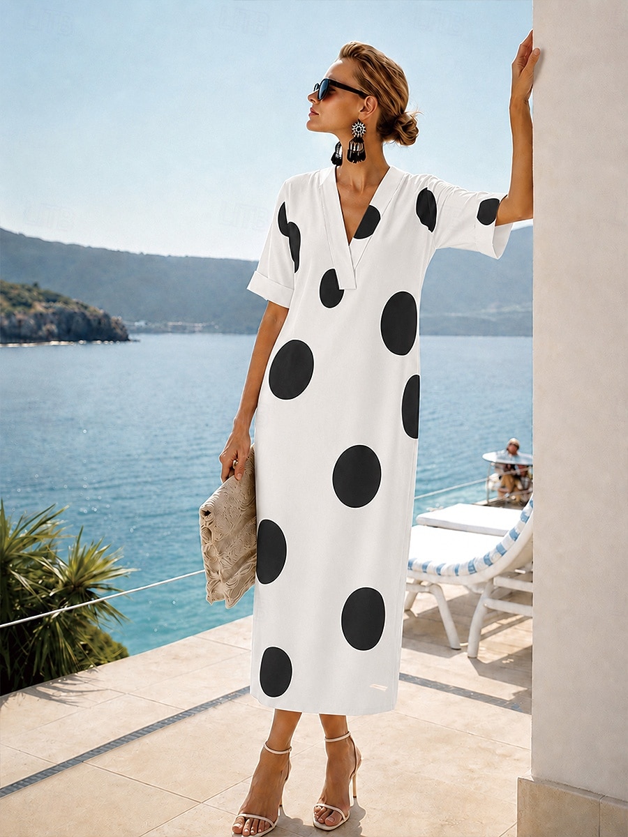 Per donna Abito maxi Abito Camicia Vestito Estivo Abito Vintage Abito Formale Elegante Vacanza Vintage Manica al gomito Casa Lavoro Spiaggia Vestibilità regolare Grafico A Pois Astratto Manica Corta del 2026 a $36.99 –P4