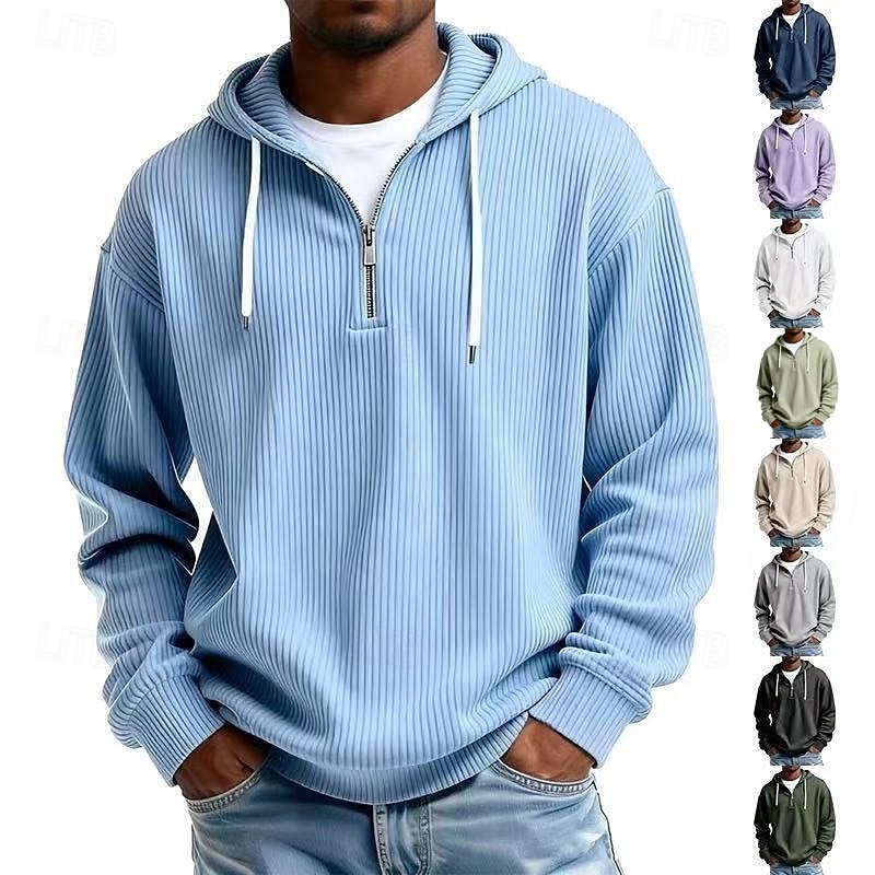 Per uomo Felpa con cappuccio Velluto a coste Felpa con cappuccio e zip corta Aalbicocca Rosso bordeaux Nero Bianco Verde chiaro Con Cappuccio Semplice Cerniera Testurizzato Casuale Quotidiano Sport del 2026 a $34.99 –P1
