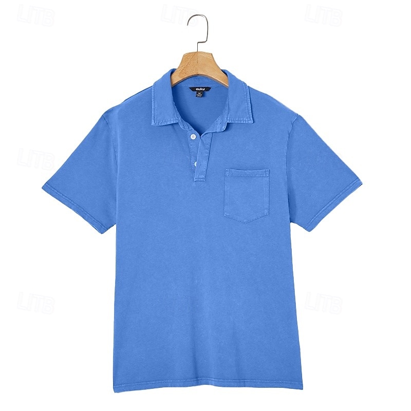SoftFade™ Men's Polo Shirts 100% Cotton Acid Wash Shirt Casual Holiday Lapel Short Sleeve Fashion Basic Plain Pocket Distressed Summer Spring All Seasons Dark Brown Black Light Green Pink Navy Blue 2026 - $33.99 –P2