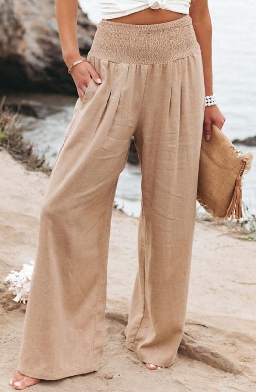 Damen Weites Bein Urlaub Stilvoll Volle Länge Hohe Taille Plissiert Komfort Dehnbar Täglich Strand Violett Marineblau Khaki Schwarz Sommer Frühling Lässiger Schnitt 2026 - $24.99 –P2