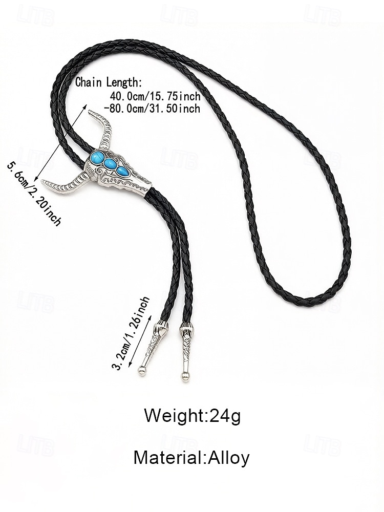 Men's Western Bolo Tie with Bull Head Pendant and Blue Stones, Adjustable Leather Cord, Vintage Cowboy Style Necklace for Mature Men 2026 - $11.99 –P11