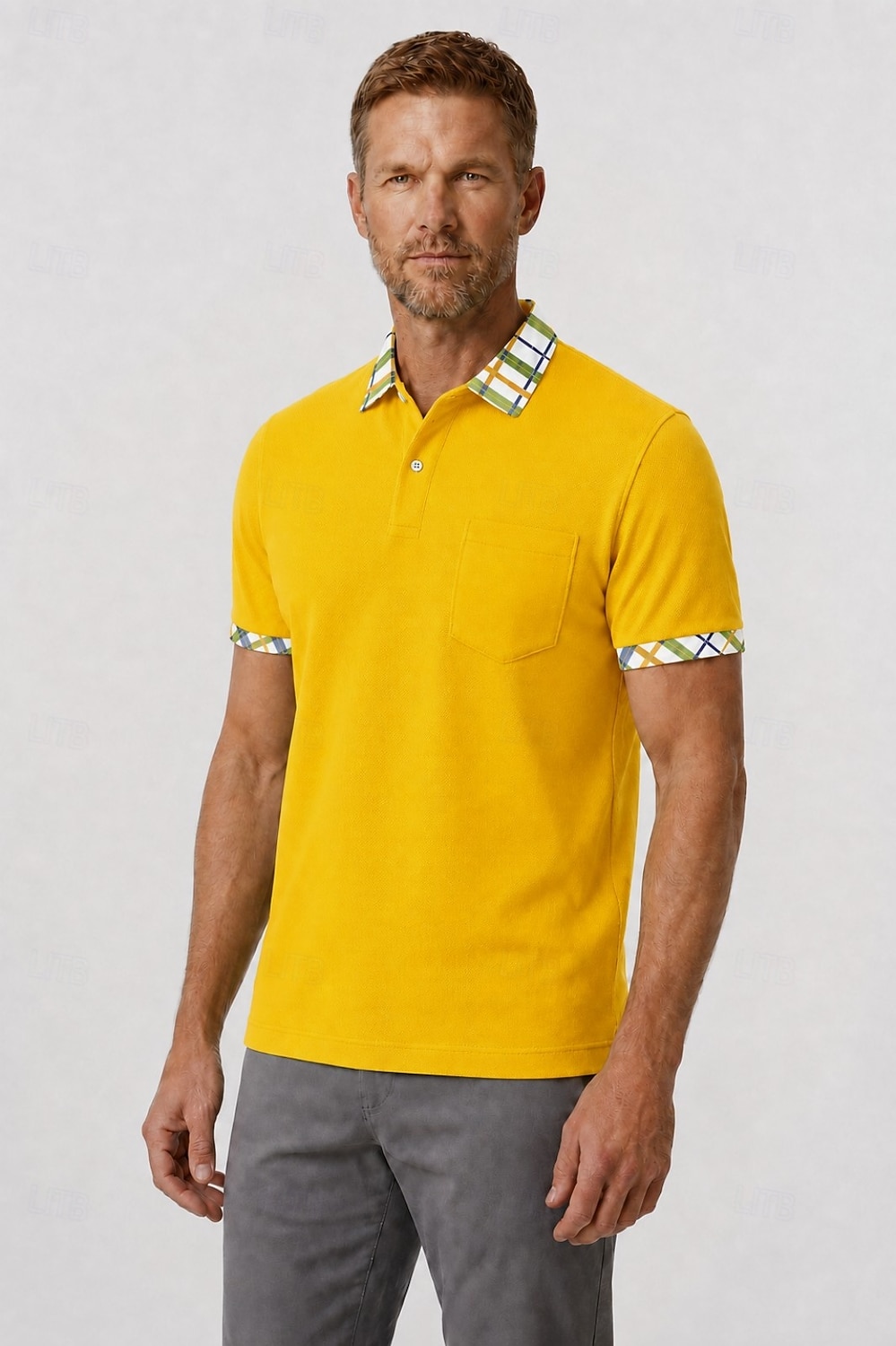 Polo da golf da uomo - polo a maniche corte in piqué color block - giallo blu navy verde del 2026 a $33.99 –P7