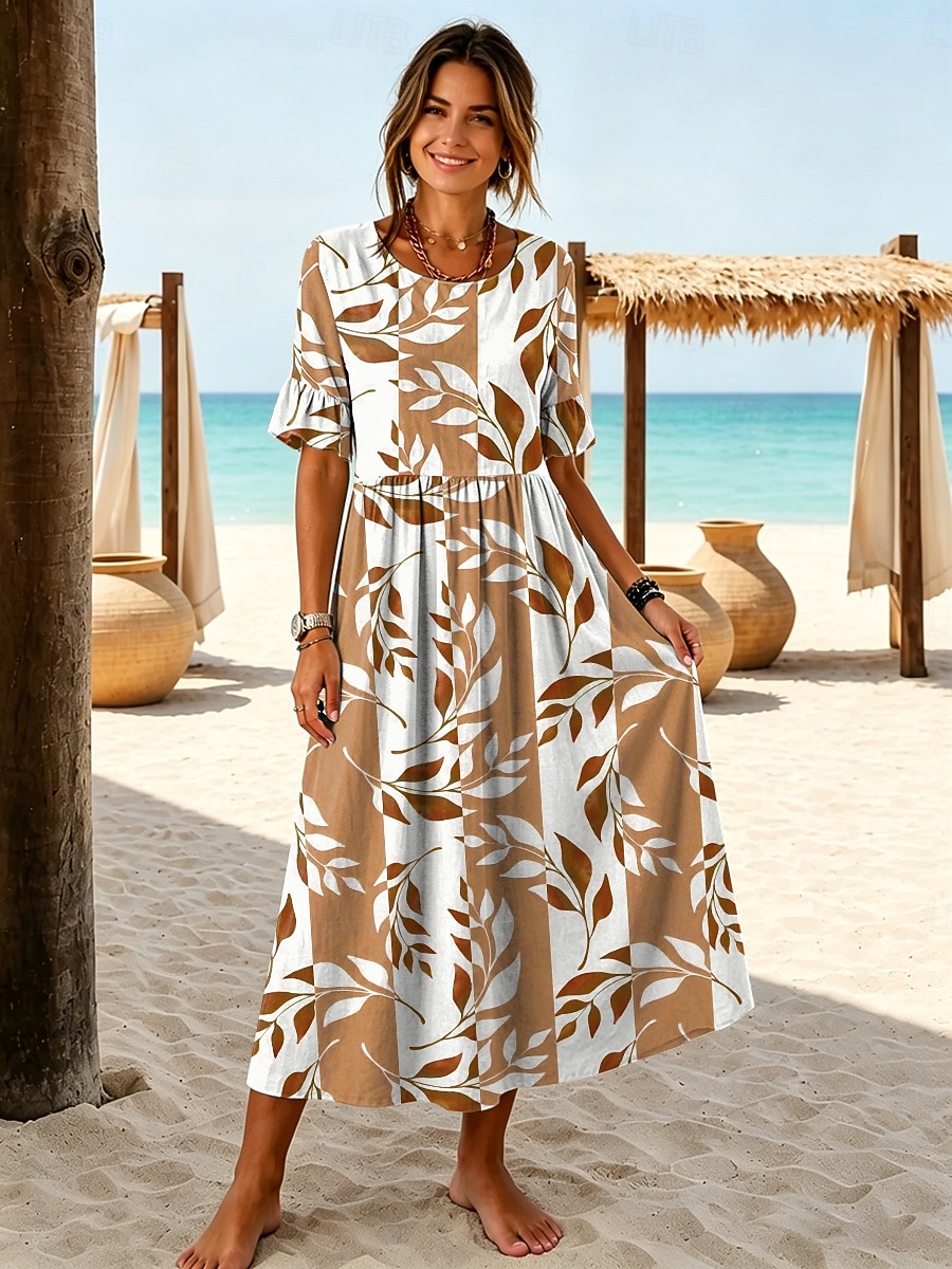 Women's Midi Dress Sundress Casual Dress A Line Dress Elegant Vacation Stylish Beach Holiday Regular Fit Floral Graphic Half Sleeve V Neck Blue Purple Green Khaki Summer Spring 2026 - $47.99 –P4