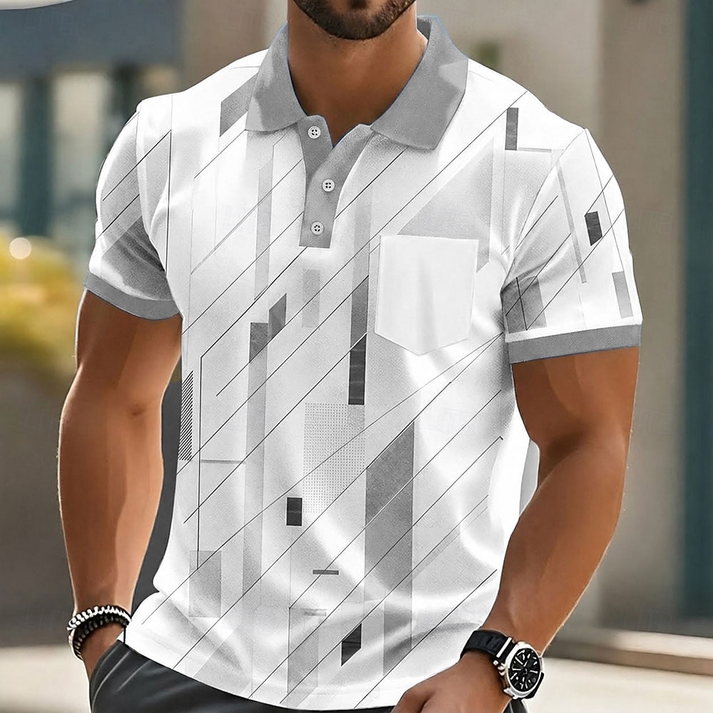 Homme Géométrique Polo Manche Courte Polos Chemises à Col Occasionnel Extérieur Athleisure Tenue quotidienne Impression 3D Boutons Printemps & Été Bleu bleu marine Vert de 2026 ? $24.99 –P4