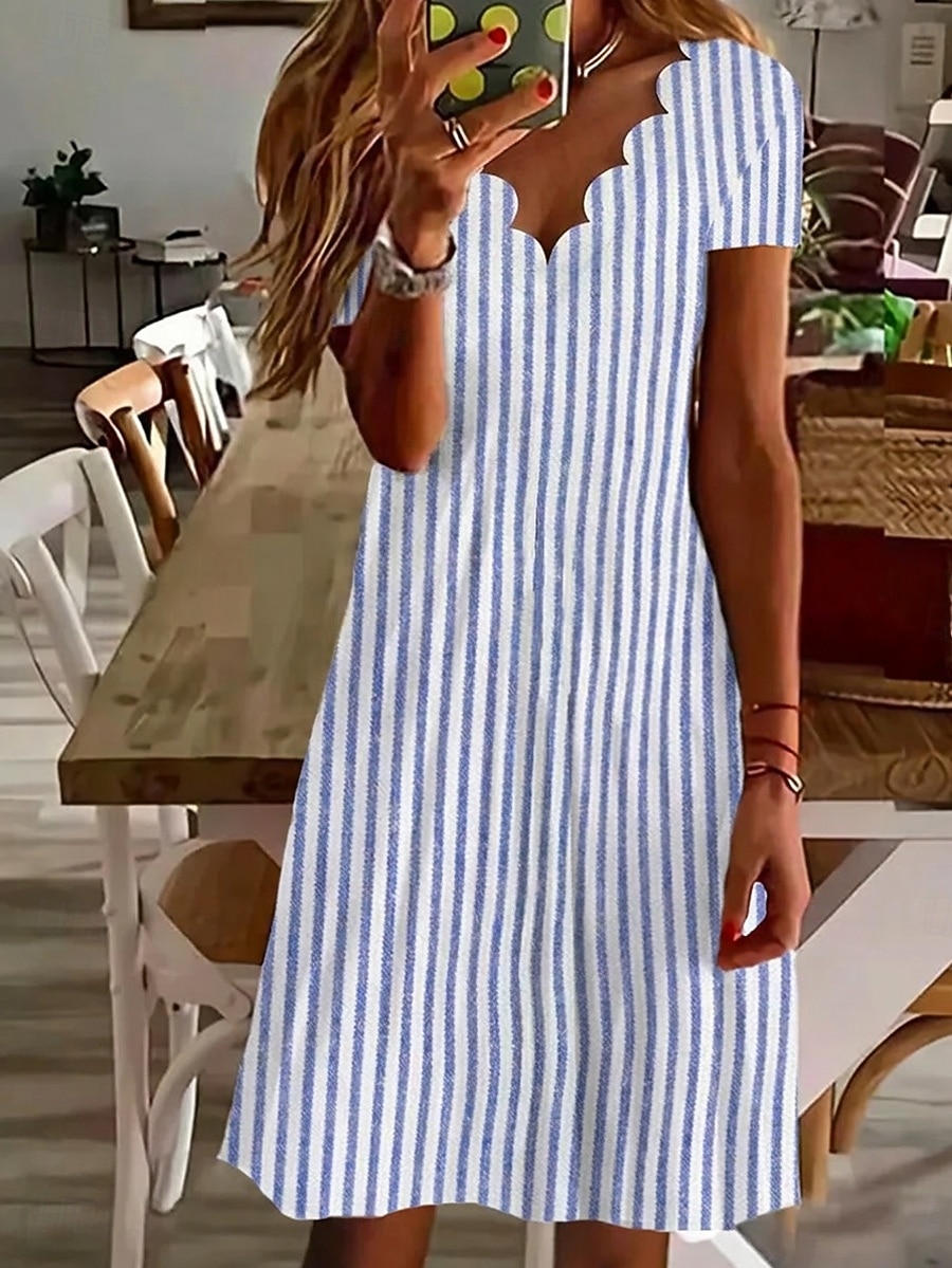 Per donna Abito al ginocchio Vestito Casual Abito a righe Abito a trapezio Elegante Moda Moderno Quotidiano Vacanza Vestibilità regolare A righe Manica Corta Scollo a V Blu Giallo Rosso Verde Estate del 2026 a $26.99 –P1