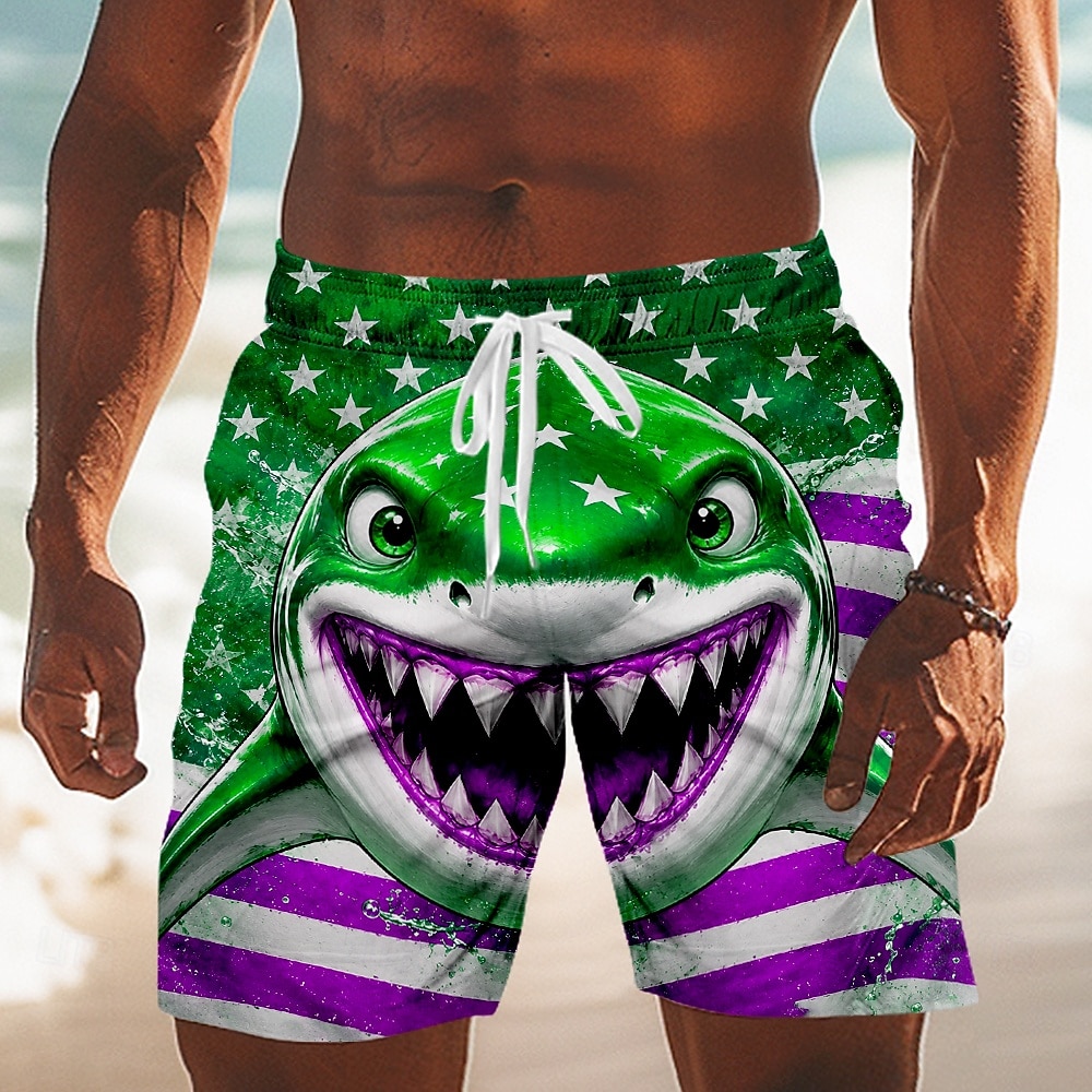 2026 250-årsjubileum Herrars Haj Amerikanska flagga Badshorts Badkläder Simshorts Board Shorts Mellan Midja Patriotisk Daglig Semester Sidfickor Nätfoder Elastisk Dragsko Midja Designer 2026 - $20.99 –P3