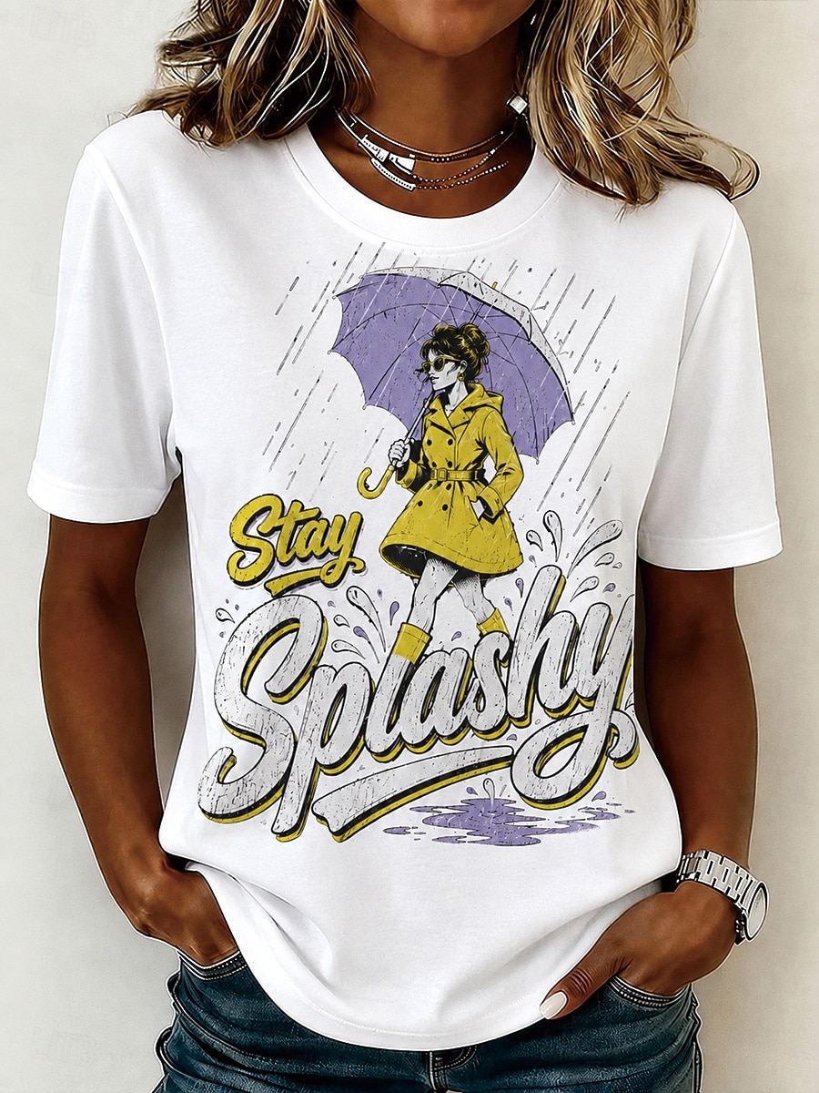 Women's T Shirt Print Graphic Fashion Stylish Classic Short Sleeve Crew Neck Round Neck Regular Tops Casual Daily Sports Blue Black White Summer Spring 2026 - $21.99 –P4