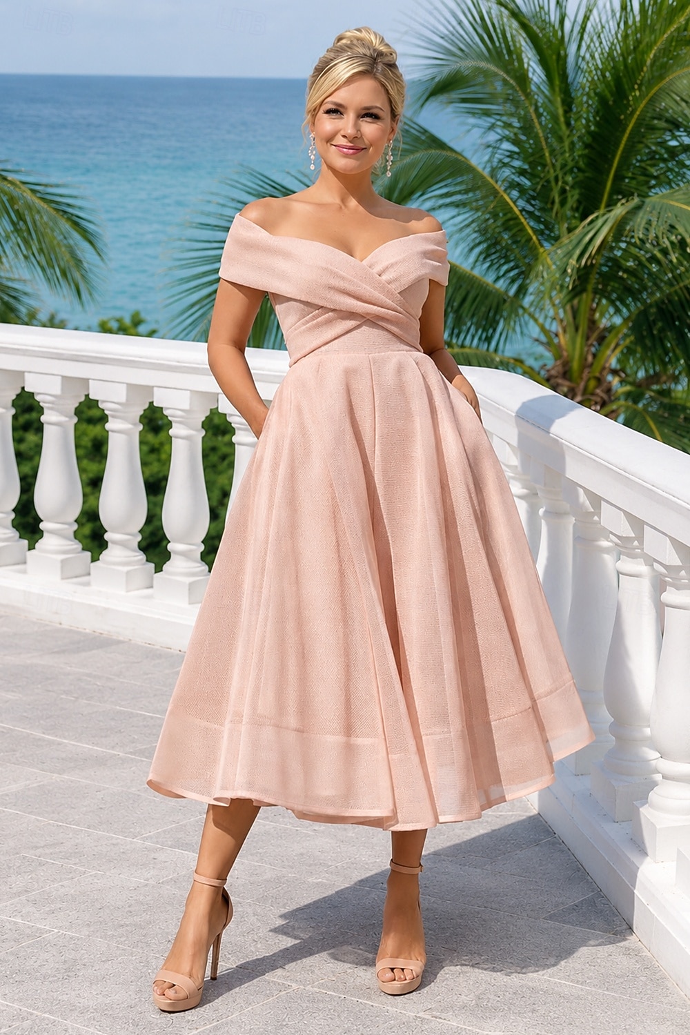 A-Line Tea Length Cocktail Dresses Party Dresses Vintage 1950s Sleeveless  Off Shoulder Wedding Guest Tulle with Pleats 2026 - $149.99