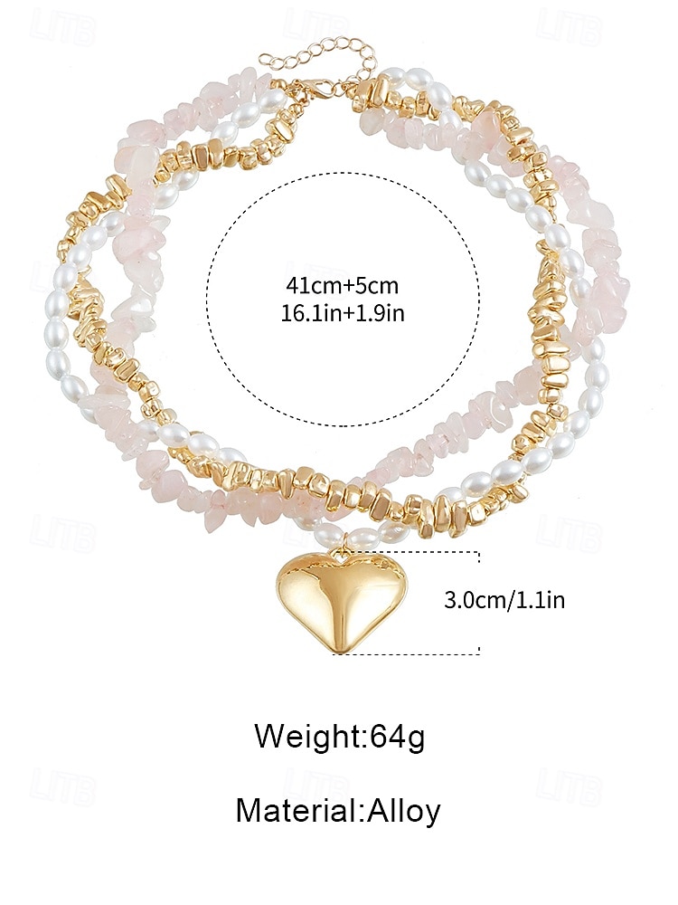 Women's Layered Necklace with Imitation Pearl, Pink Stones and Gold Beads, Elegant Choker Pendant Design for Daily Wear, Vacation, Garden Party and Semi-Formal Occasions 2026 - $11.99 –P8