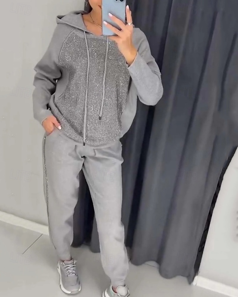 Mulheres Conjuntos de moletom com capuz Agasalho de 2 peças Trajes de lazer Com Cordão Com Capuz Cor Sólida Conjunto de roupa atlética Primavera Outono Preto Branco Academia Treino de Ginástica de 2026 por $46.99 –P2