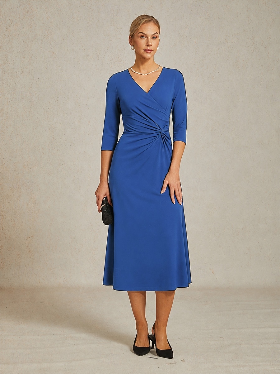 Women's Maxi Dress Wrap Dress A Line Dress Elegant Daily Wedding Guest Date Ruched Regular Fit Solid Color 3/4 Length Sleeve V Neck Blue 2026 - $135.99 –P1