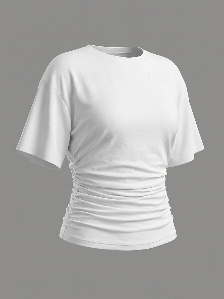 Mujer Camiseta Camiseta superior Frunce Color sólido Plano Vintage Moda Elegante Sin Mangas Manga Corta Cuello Barco Tops cortos Casual Diario Noche Azul Piscina Negro Blanco Rosa Gris Verano 2026 - $19.99 –P4