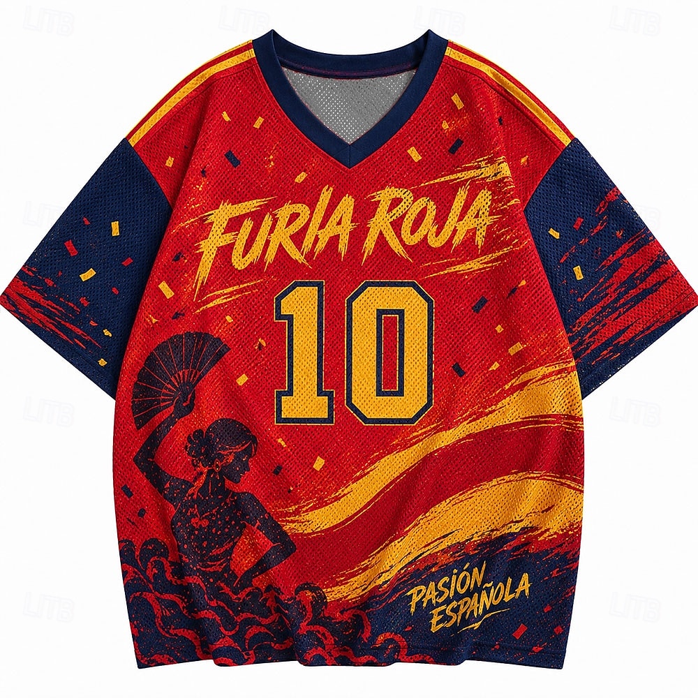 Fußball-Pokal 2026 Herren Zahlengrafik Spanien T Shirt Jersey Shirts Kurzarm T-Shirt 3D-Druck V Ausschnitt Hemd Sport Streetstyle Sport im Freien Spieltag American Football Rot 4 Rot 3 Rote Frühling 2026 - $23.99 –P3