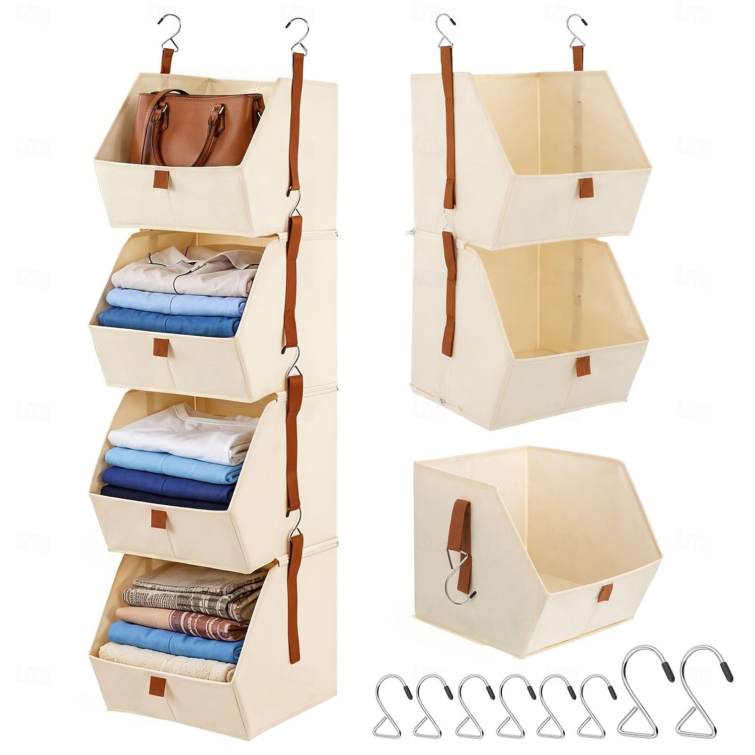 Organizzatore per armadio sospeso - 4 ripiani pieghevoli con ganci e cerniera, organizer per vestiti in tessuto, cestino salvaspazio per camper, camera da letto, lavanderia. Visita il negozio dimj. del 2026 a $32.99 –P1