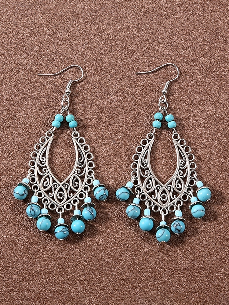 Statement-Ohrringe aus türkisfarbener Legierung im Boho-Stil für Damen, vielseitig kombinierbar, übergroße Hängeohrringe für Strandurlaub, Sommerreisen und den Alltag. 2026 - $7.99 –P9
