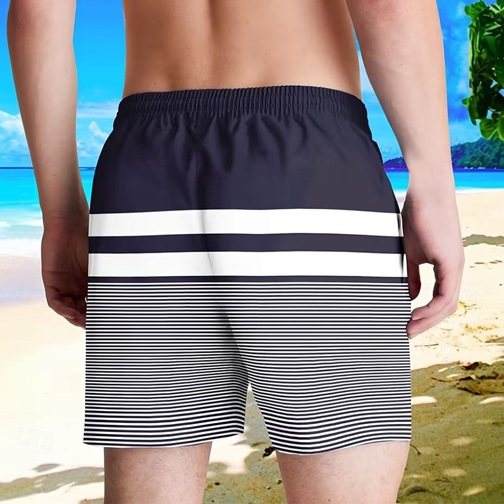 Men's Striped Mountain Swim Trunks Bathing Suits Swim Shorts Board Shorts Mid Waist Casual Casual Beach Vacation Wear Side Pockets Mesh Lining Elastic Drawstring Waist Designer Clothing Apparel 2026 - $20.99 –P4