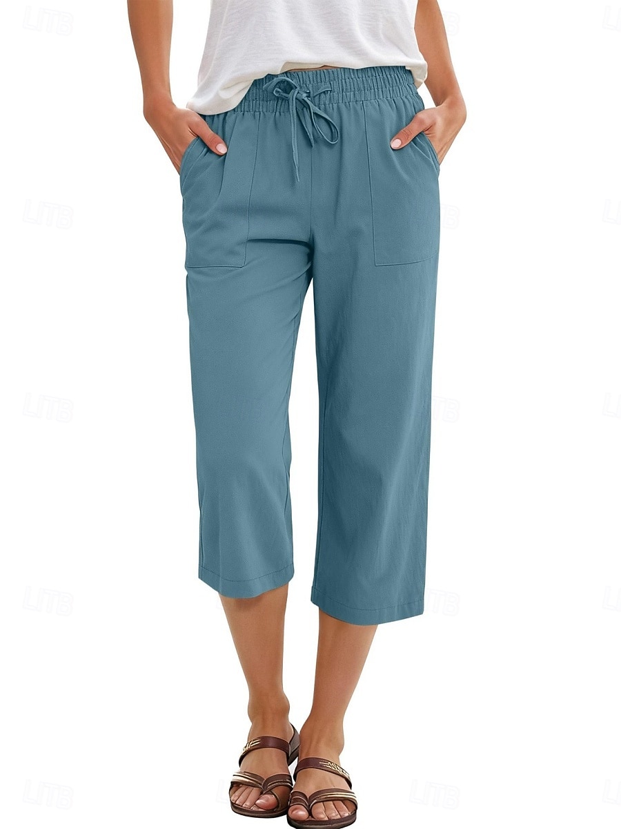 Femmes Coton Pantalon capri Pantalons à jambes droites Mode Streetwear Occasionnel Longueur mollet Taille haute Uni Avec Poches Ceinture Élastique Confortable Doux Élastique Extérieur Vacances Rue de 2026 ? $24.99 –P6