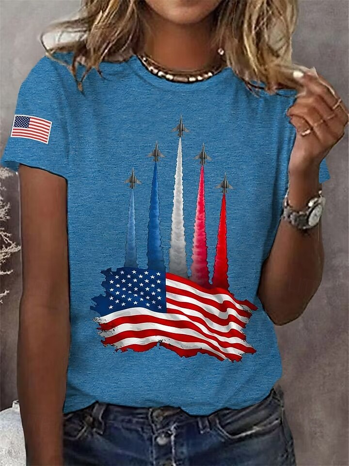 American Independence Day Women's T Shirt Print Graphic Flag Letter Vintage Fashion Stylish Short Sleeve Crew Neck Regular Tops Casual Daily Weekend Blue Black White Summer Spring Fall 2026 - $21.99 –P2