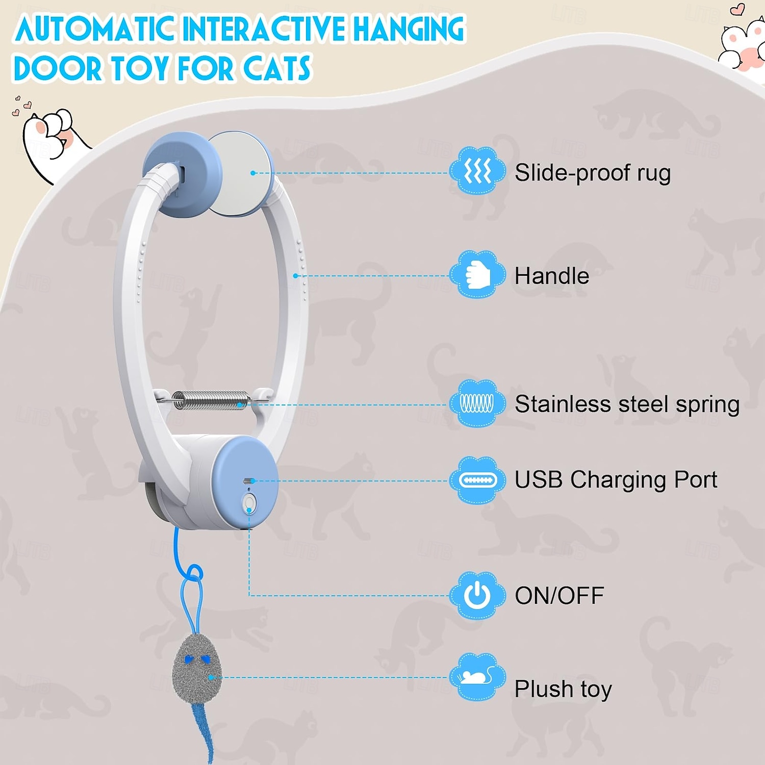 Giocattolo interattivo per gatti da interno, giocattolo intelligente ricaricabile tramite USB da appendere alla porta, retrattile automatico, giocattolo elettronico per gatti con piume e cordino, con del 2026 a $53.99 –P6