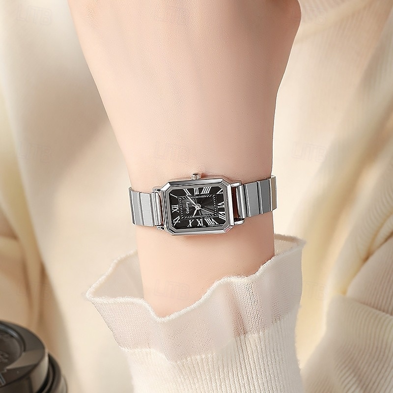 Women's Rectangular Watch, Vintage Silver Stainless Steel Expansion Band Watch with Black Roman Numeral Dial, Elegant Ladies Stretch Bracelet Wristwatch, Retro Fashion Jewelry Gift 2026 - $13.99 –P5