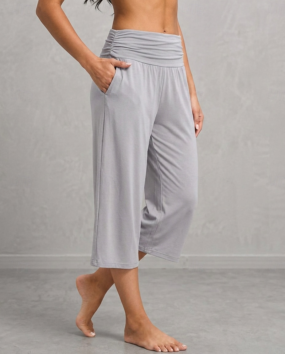 Women's Wide Leg Vacation Sport Lounge Pants Calf-Length High Waist Comfortable Micro-elastic Vacation Formal Blue Light Gray rice white Black Summer Spring 2026 - $24.99 –P9