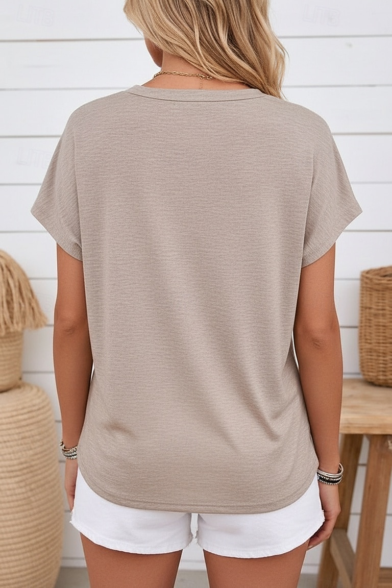 Damen Sommeroberteile Vintage Mode Lässig Kurzarm Rundhalsausschnitt Normale Oberteile Lässig Täglich Khaki Schwarz Rosa Marineblau Braun Sommer Frühling 2026 - $24.99 –P3