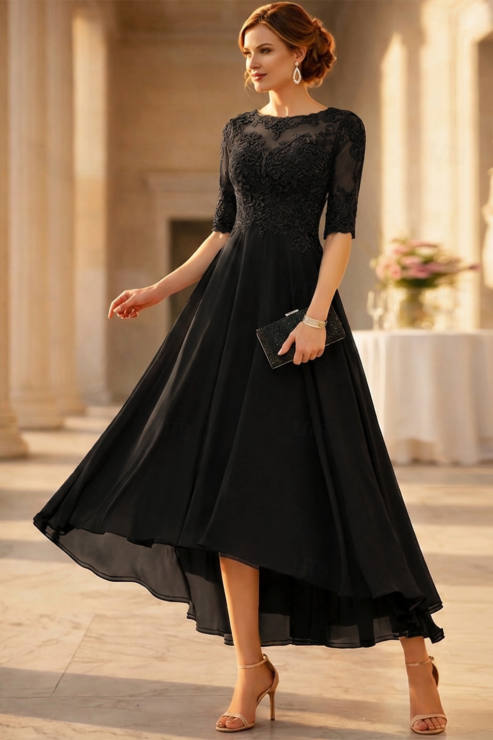 Linea ad A Lunghezza alla caviglia Vestito da Festa Abito da Cocktail Abito da invitata a nozze Abito da cerimonia per signora Mezza Manica Girocollo Elegante Ospite di nozze Ricevimento di del 2026 a $172.99 –P16