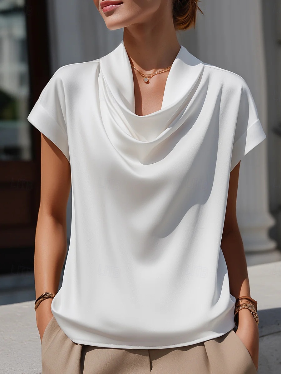 Women's Lace Shirt Satin Top Draped Solid Color Plain Elegant Fashion Stylish Sleeveless Crew Neck Regular Tops Casual Beach Black White Wine Brown Summer 2026 - $27.99 –P3