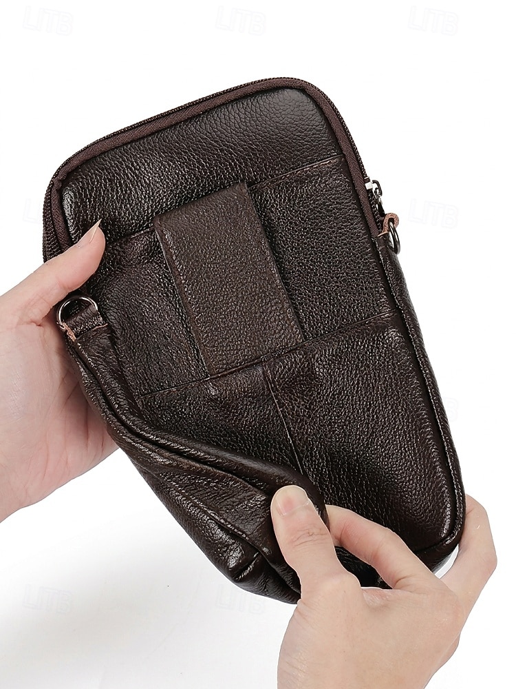 geantă crossbody bărbătească din piele naturală - borsetă cu 3 compartimente &geantă de umăr cu compartimente multiple, capacitate mare &curea reglabilă pentru călătorii și naveta &casual de zi cu zi, 2026 - $19.99 –P9