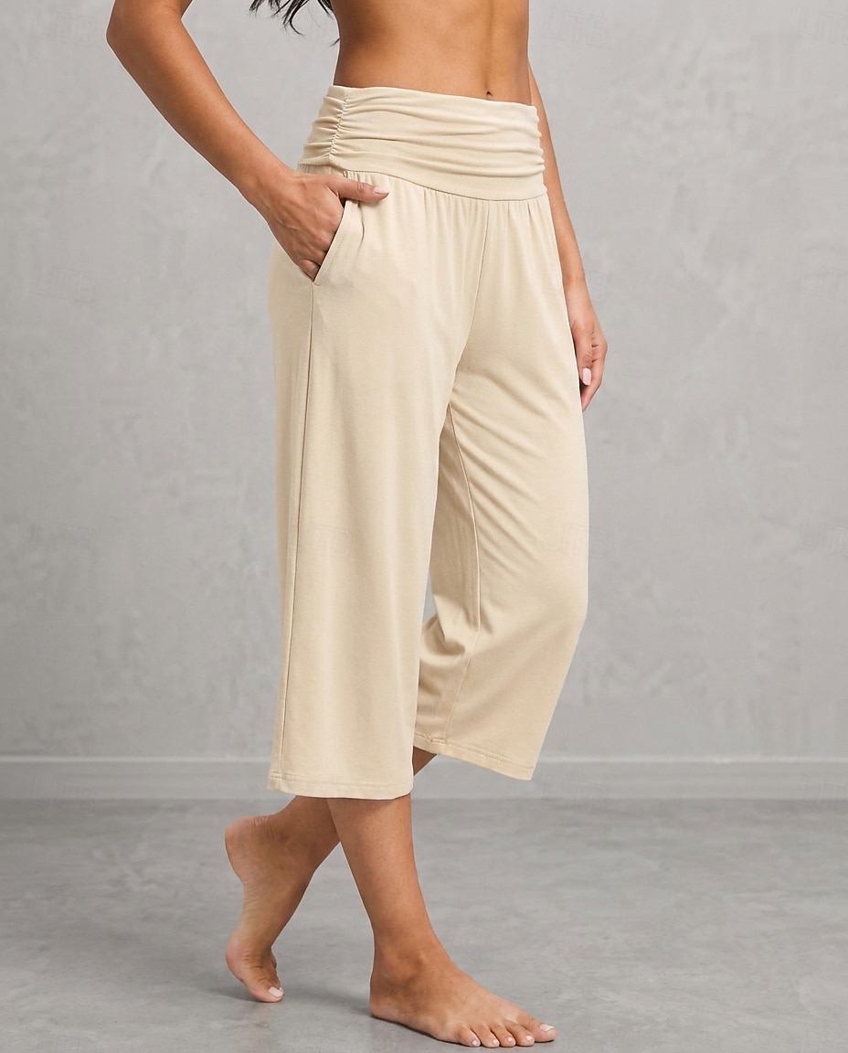 Women's Wide Leg Vacation Sport Lounge Pants Calf-Length High Waist Comfortable Micro-elastic Vacation Formal Blue Light Gray rice white Black Summer Spring 2026 - $24.99 –P6
