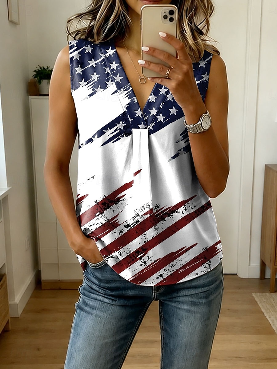 American Independence Day Women's Tank Top Graphic Star Abstract Elegant Vintage Stylish Sleeveless V Neck Regular Tops Casual Daily Weekend Blue White Red Summer Spring 2026 - $22.99 –P2