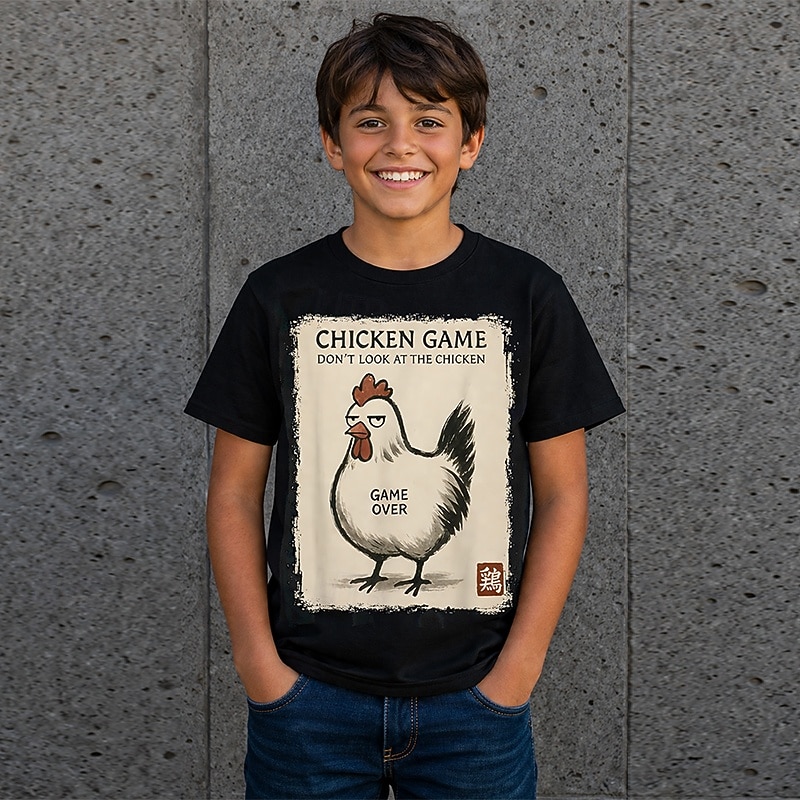 T-shirt garçon à manches courtes imprimé 3D avec un poussin rigolo, idéal pour l'été et le printemps, pour enfants de 4 à 12 ans. Coupe classique. de 2026 ? $15.99 –P1
