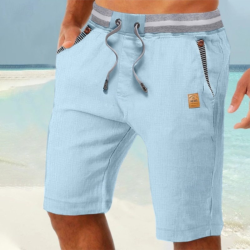 Herr Shorts Linne Shorts Sommarshorts Beach Shorts Ficka Snörning Elastisk midja Färgblock Komfort Andningsfunktion Fullängd Ledigt Dagligen Helgdag Semester Mode 다크 카키 Ljus kaki 2026 - $28.99 –P6