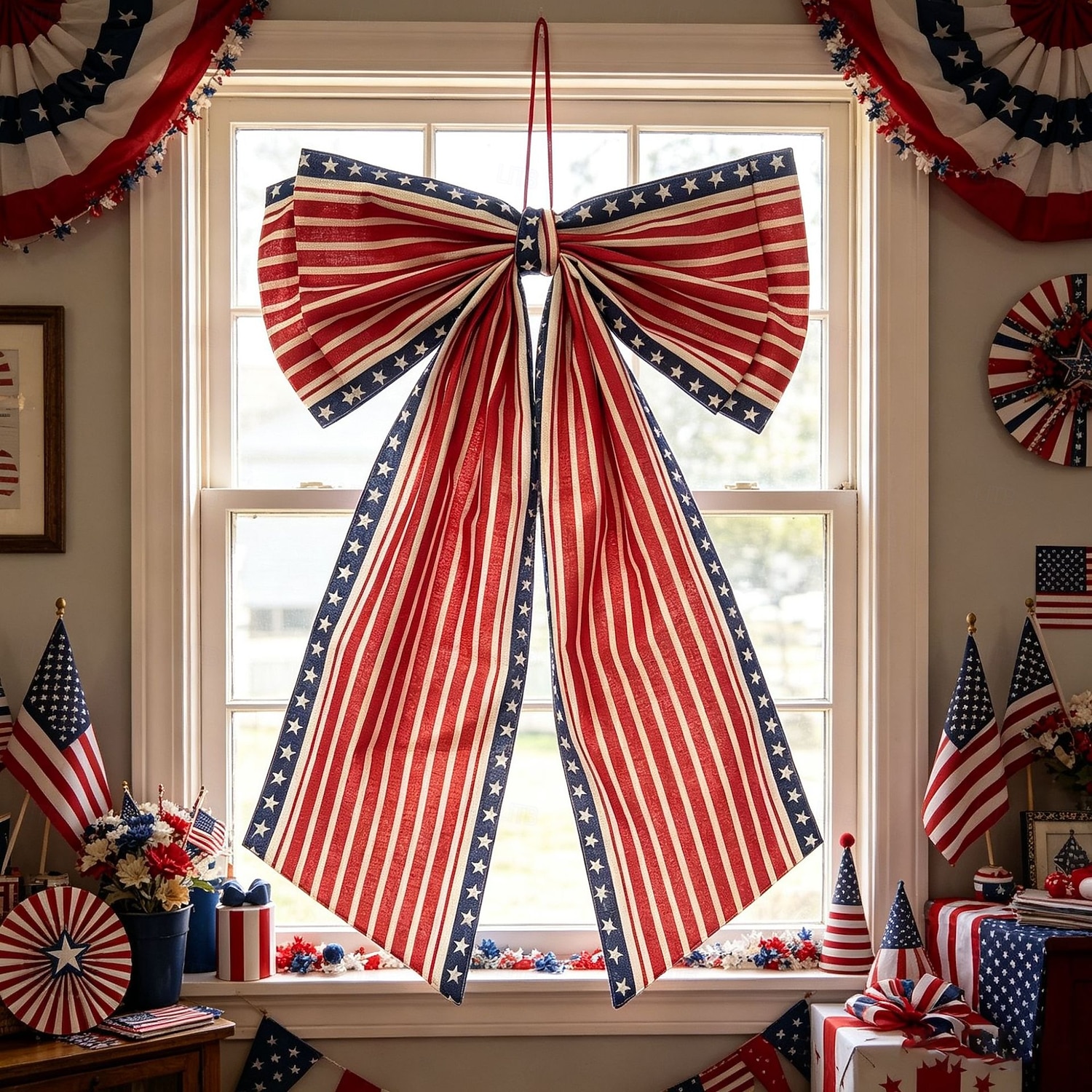 Fiocco decorativo per il 250° anniversario degli Stati Uniti, fiocco patriottico da appendere, rosso, bianco e blu, ghirlanda per la porta del 4 luglio, fiocco per la porta d'ingresso, portico, del 2026 a $18.99 –P7
