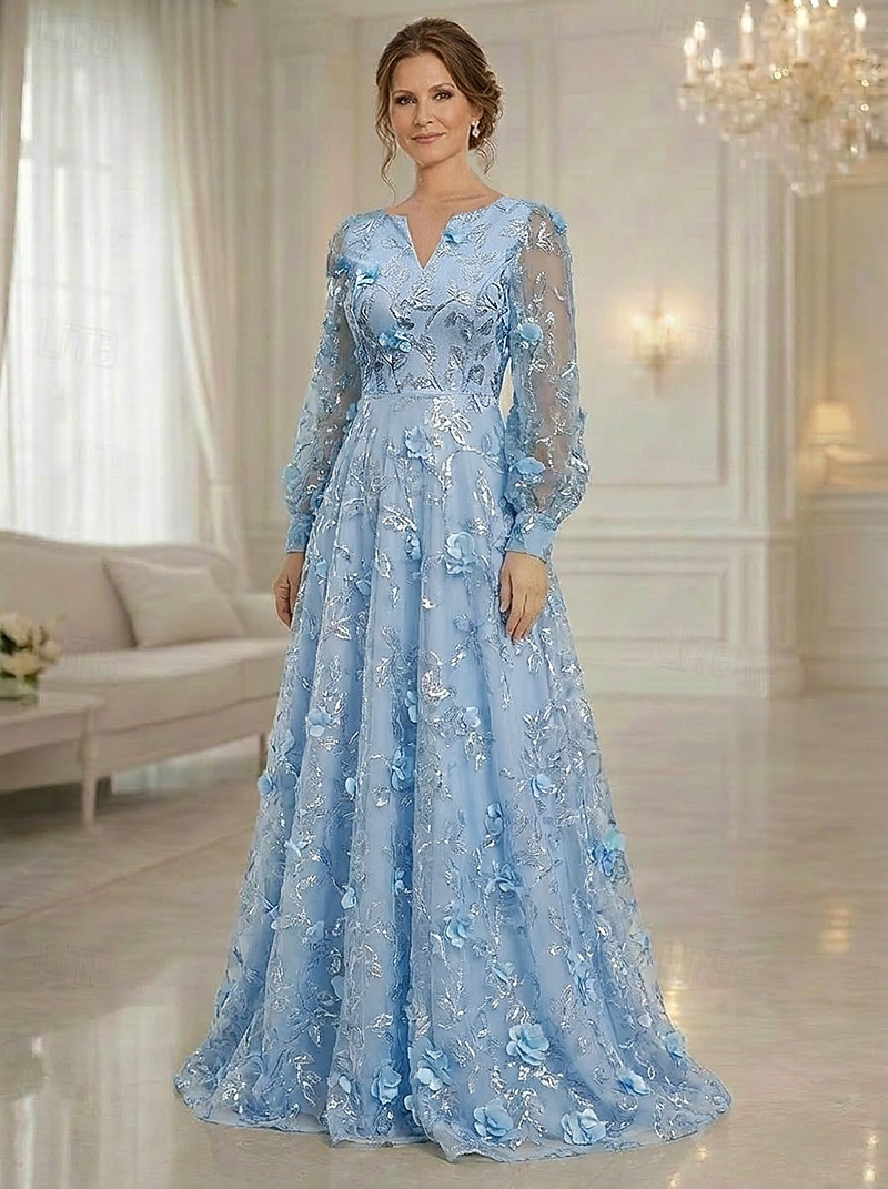Linea ad A Abito Lunghezza al pavimento Vestito maxi Vestito da Festa Abito da Cocktail Abito da cerimonia per signora Manica Lunga Scollo a V Elegante Vintage Lussuoso Formale Ospite di nozze del 2026 a $205.89 –P5