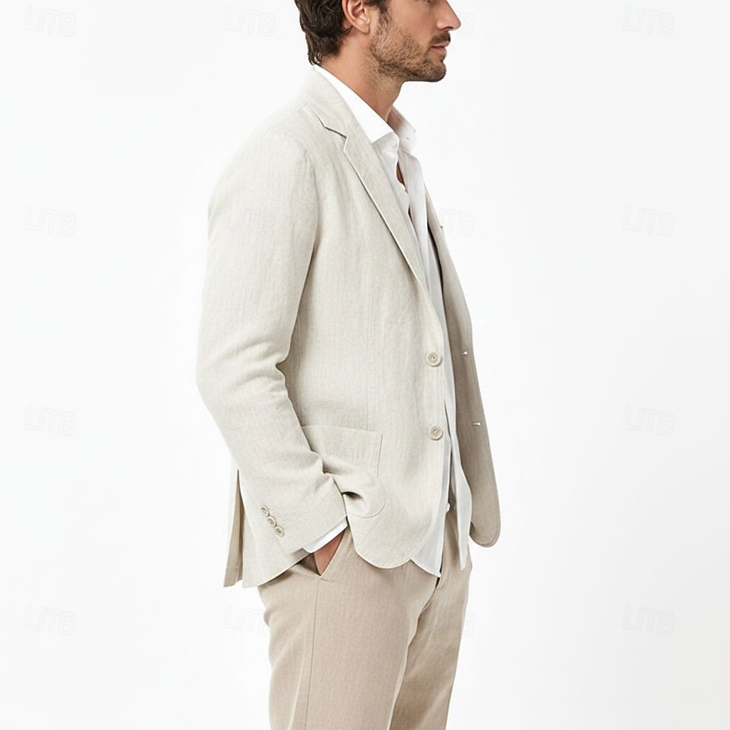 Masculino jaqueta leve Blazer 100% linho coquetel Praia Férias Moda Diário Verão Primavera Linho Côr Sólida Comum 2 Botões Jaqueta esporte Azul Marinha Azul Céu Bege de 2026 por $235.59 –P11