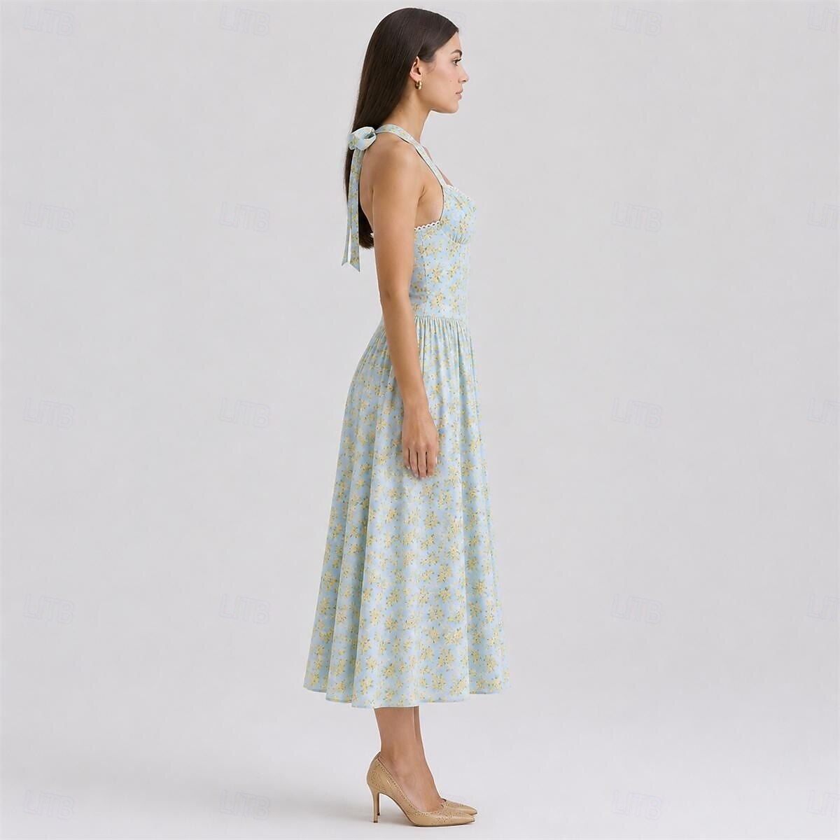 1950s Retro Vintage Midi Ankle Length Dress Sleeveless Floral Fit & Flare Halter Neck Fancy Dress Women's Valentine's Day Tea Party Casual Daily Adults' Dress Summer 2026 - $39.99 –P3