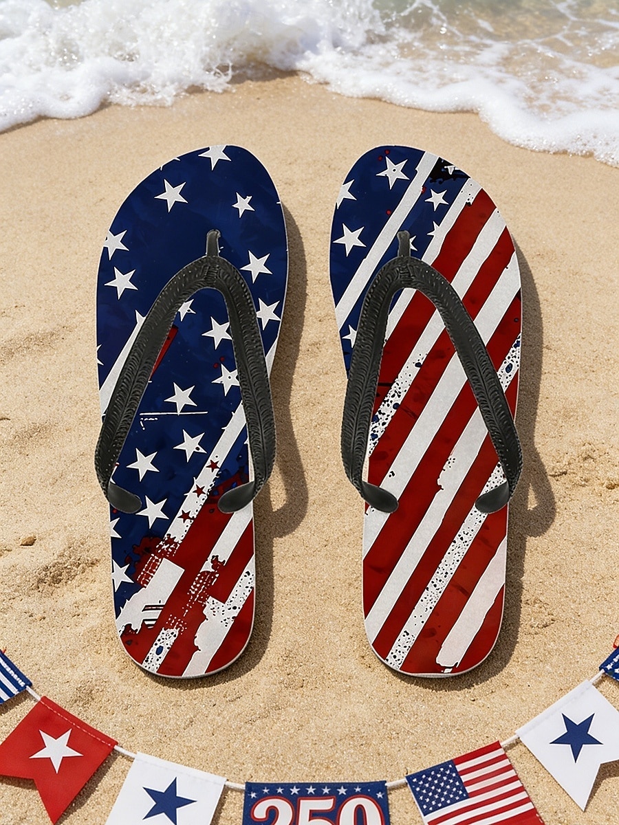 Chinelo masculino com estampa da bandeira americana – sandálias de praia leves para o Dia da Independência e celebrações dos EUA. &viagens de verão de 2026 por $18.99 –P3