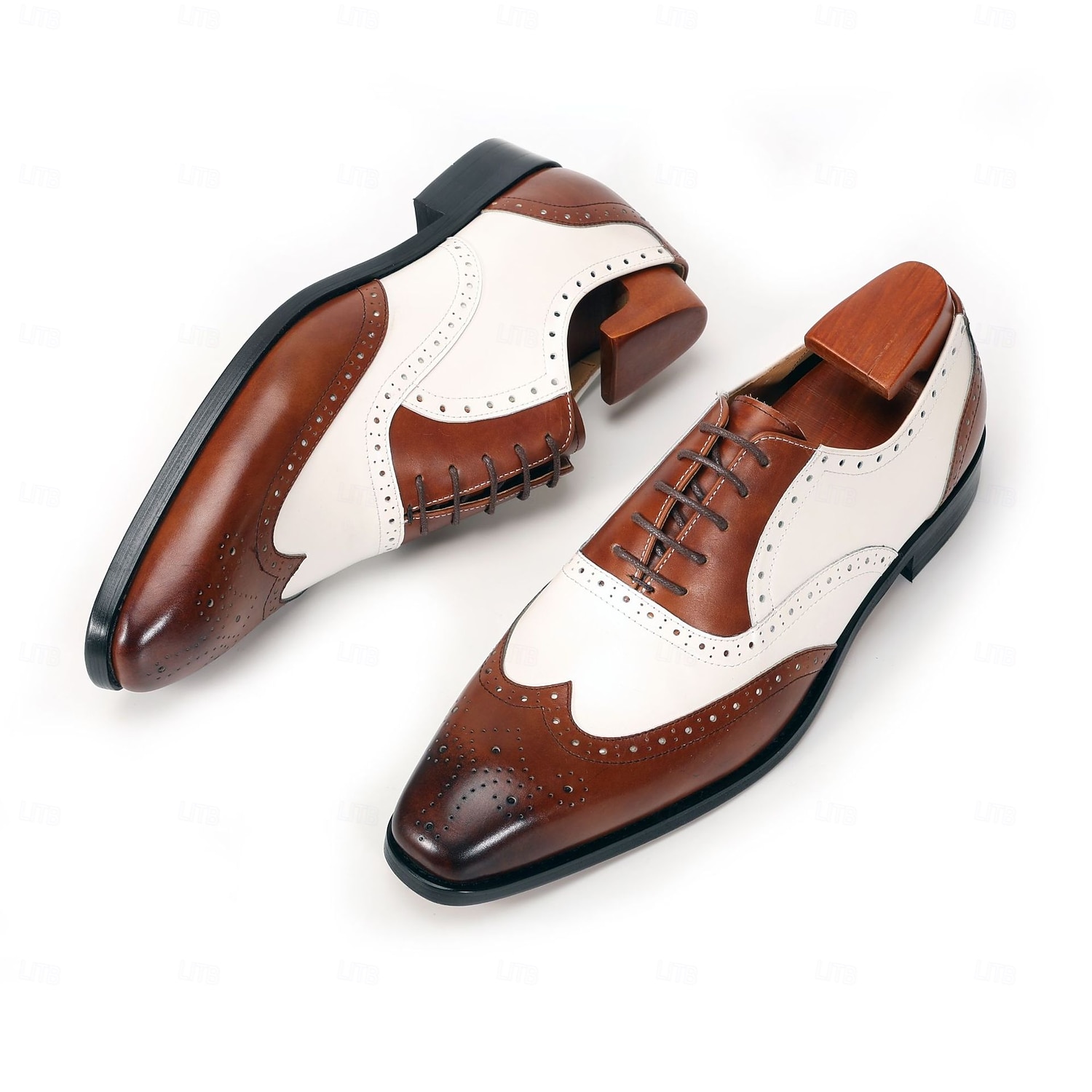 Men's Two-Tone Wingtip Oxford Dress Shoes, Brown & White Brogue Leather Formal Shoes for Business Men, Wedding, Party, Banquet and Office Wear 2026 - $109.99 –P4
