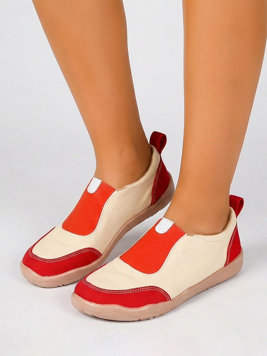 Women's Red Canvas Slip-On Sneakers - Light Weight Color Block Casual Shoes, Wide Toe Box Non-Slip Footwear for All-day Comfort, Walking & Travel 2026 - $34.99 –P2