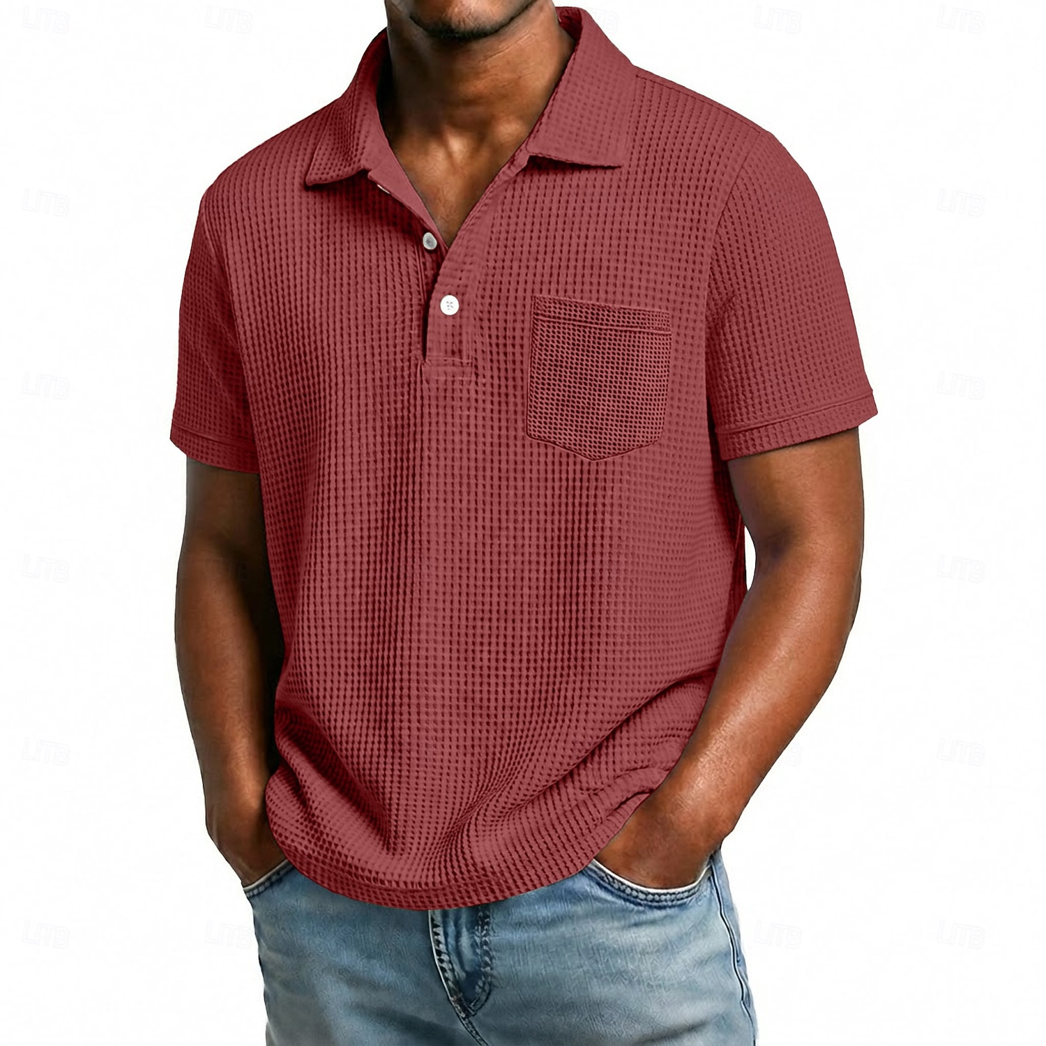 Men's Golf Shirt Waffle Knit Polo Shirt Casual Business Classic Short Sleeve Fashion Modern Solid Color Plain Buttons Summer Spring All Seasons Regular Fit White Light Green Burgundy Navy Blue Dark 2026 - $21.99 –P10