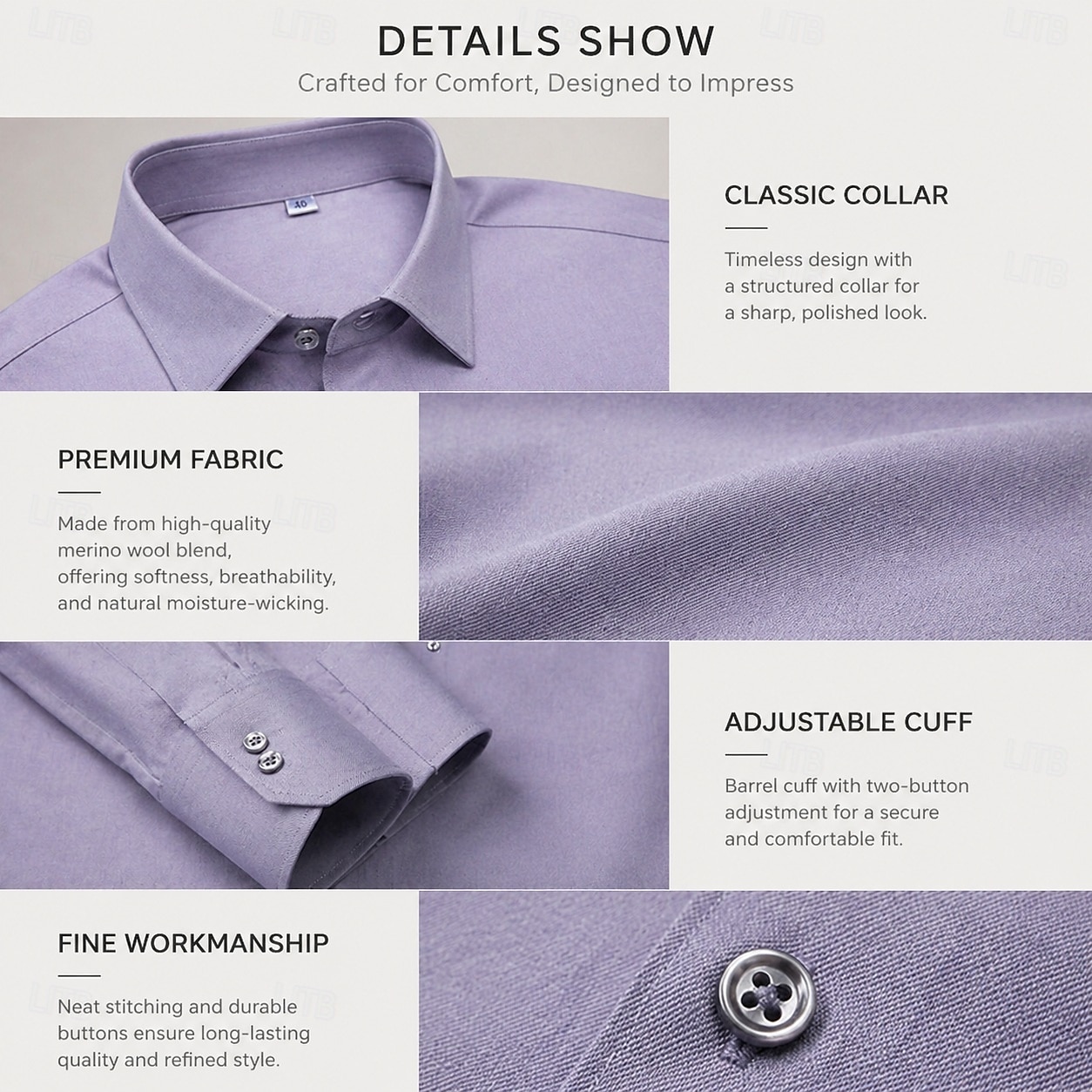 Men's Business Shirt Wool Blend Solid Light Purple 2026 - $48.99 –P3